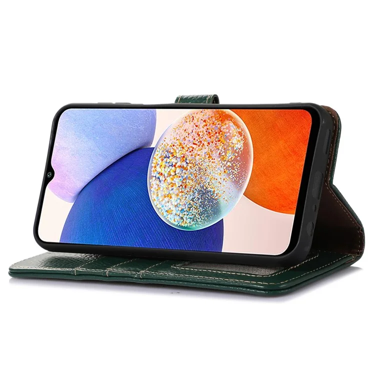 Wallet Case für Samsung Galaxy A35 5G echtes Rindsleder Folio mit RFID-Blocker - Grün