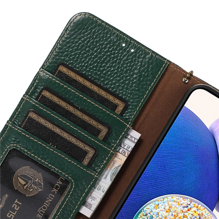 Wallet Case für Samsung Galaxy A35 5G echtes Rindsleder Folio mit RFID-Blocker - Grün