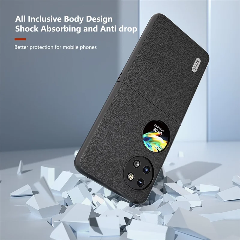 ABEEL For Huawei Pocket 2 Phone Case Genuine Cow Leather Flip Design Cover - Black