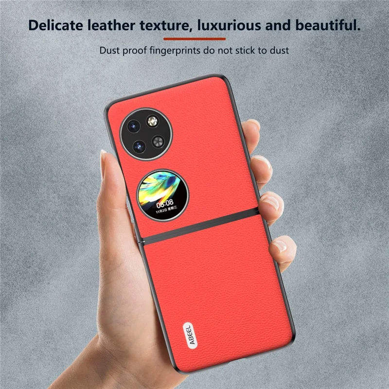 ABEEL For Huawei Pocket 2 Phone Case Genuine Cow Leather Flip Design Cover - Red