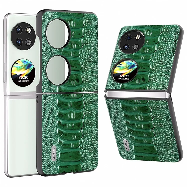 ABEEL Para Huawei Pocket 2 Funda de Piel de Vaca Genuina Textura de Cocodrilo - Verde 
