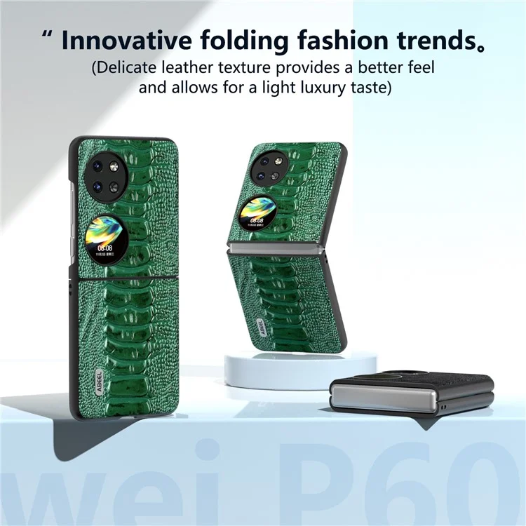 ABEEL Para Huawei Pocket 2 Funda de Piel de Vaca Genuina Textura de Cocodrilo - Verde 