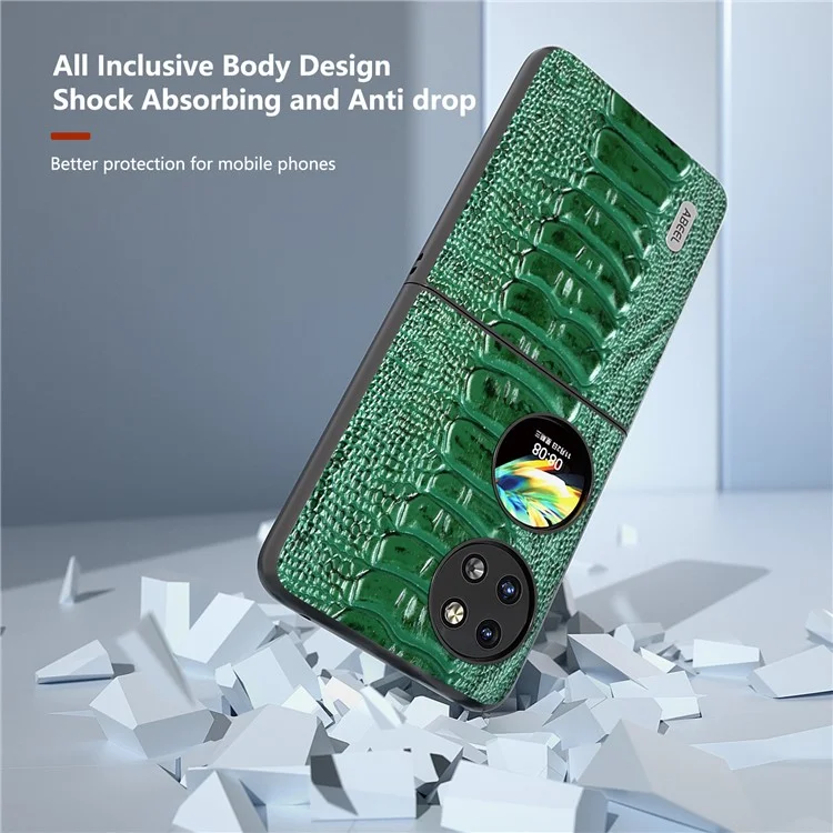 ABEEL Para Huawei Pocket 2 Funda de Piel de Vaca Genuina Textura de Cocodrilo - Verde 