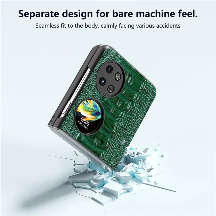 ABEEL Para Huawei Pocket 2 Funda de Piel de Vaca Genuina Textura de Cocodrilo - Verde 