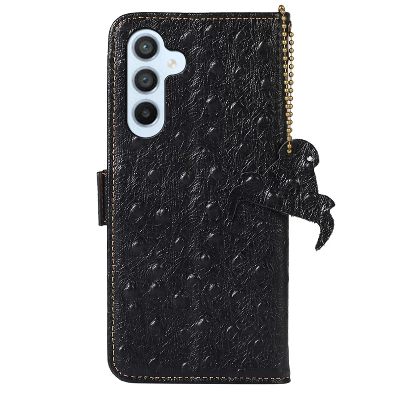Para Samsung Galaxy A25 5G (Global) (161,0 x 76,5 x 8,3 mm) Capa de carteira Ostrich Pattern Genuine Cow Leather Case - Preto