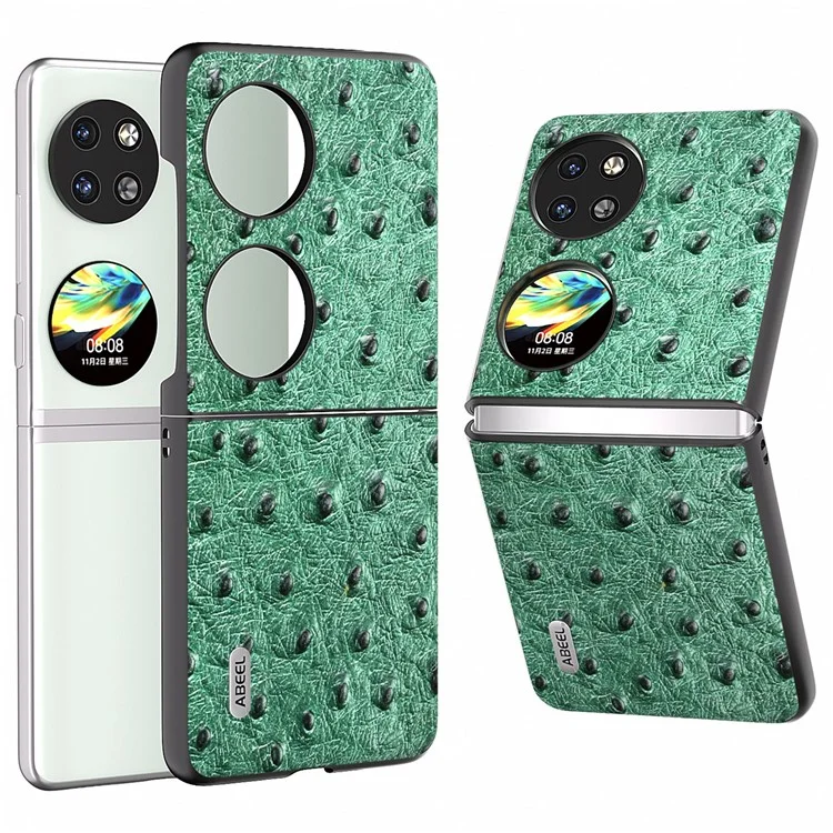 ABEEL Защитный чехол для Huawei Pocket 2 из натуральной кожи коровы с рисунком из страусиной кожи - Зеленый