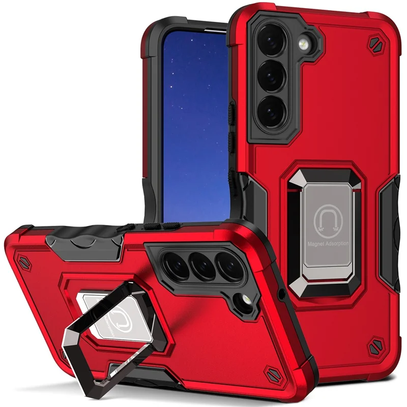 For Samsung Galaxy S25 / S24 Ring Holder Phone Case Reinforced Corner Protection Cover - Red