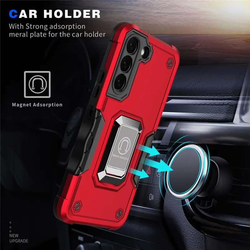 For Samsung Galaxy S25 / S24 Ring Holder Phone Case Reinforced Corner Protection Cover - Red