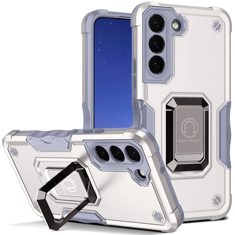 For Samsung Galaxy S25 / S24 Ring Holder Phone Case Reinforced Corner Protection Cover - White