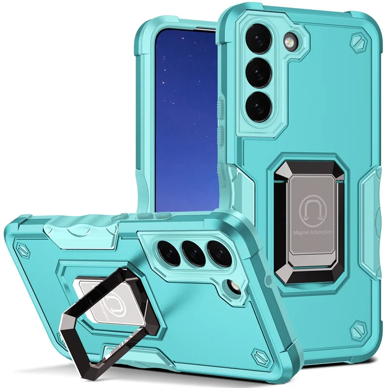For Samsung Galaxy S25 / S24 Ring Holder Phone Case Reinforced Corner Protection Cover - Mint Green