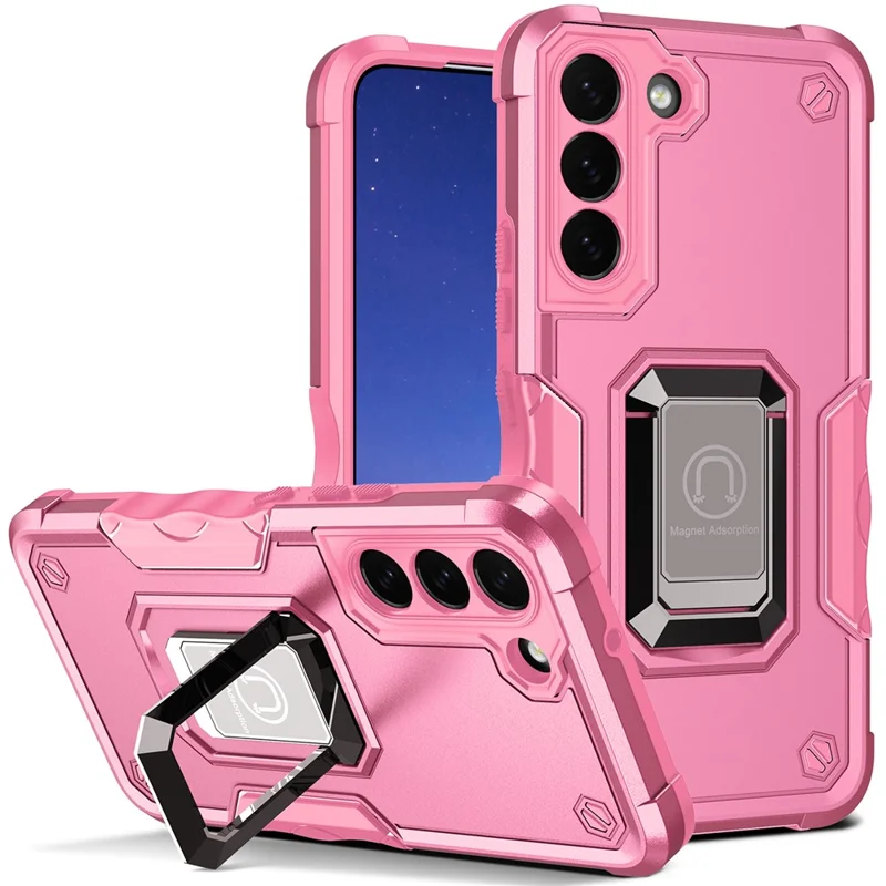 For Samsung Galaxy S25 / S24 Ring Holder Phone Case Reinforced Corner Protection Cover - Pink