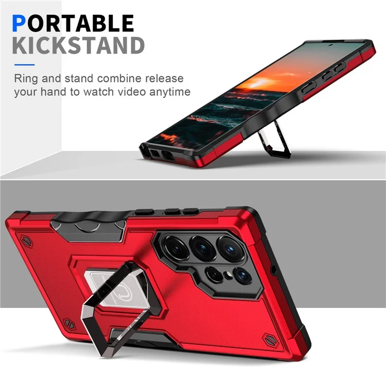 For Samsung Galaxy S24 Ultra Phone Case with Ring Holder Support Magnetic Car Mount - Red