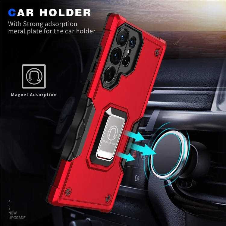 For Samsung Galaxy S24 Ultra Phone Case with Ring Holder Support Magnetic Car Mount - Red