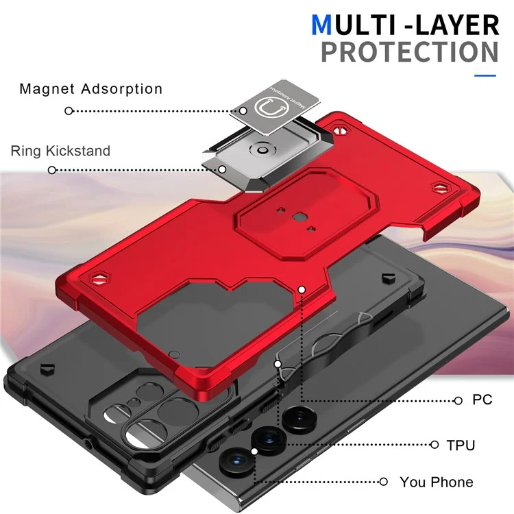 For Samsung Galaxy S24 Ultra Phone Case with Ring Holder Support Magnetic Car Mount - Red