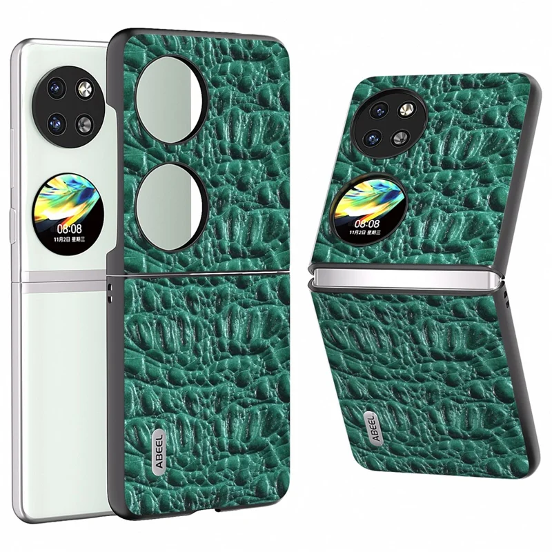 ABEEL For Huawei Pocket 2 Case Genuine Cow Leather+PC Canopy Texture Phone Cover - Green