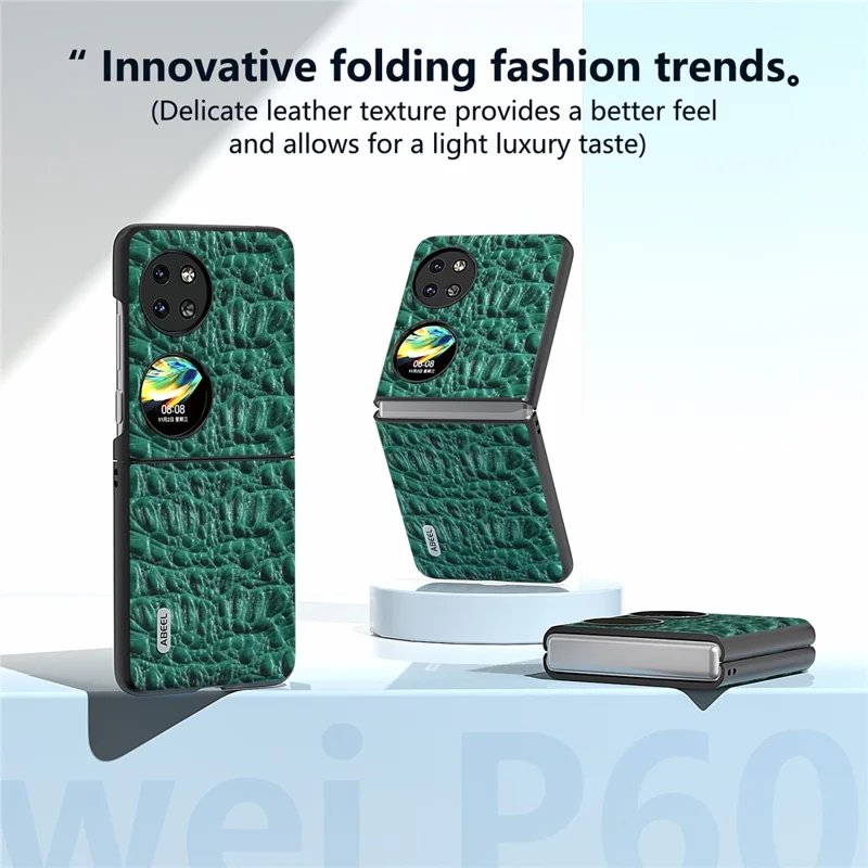 ABEEL For Huawei Pocket 2 Case Genuine Cow Leather+PC Canopy Texture Phone Cover - Green
