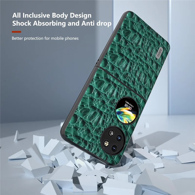ABEEL For Huawei Pocket 2 Case Genuine Cow Leather+PC Canopy Texture Phone Cover - Green