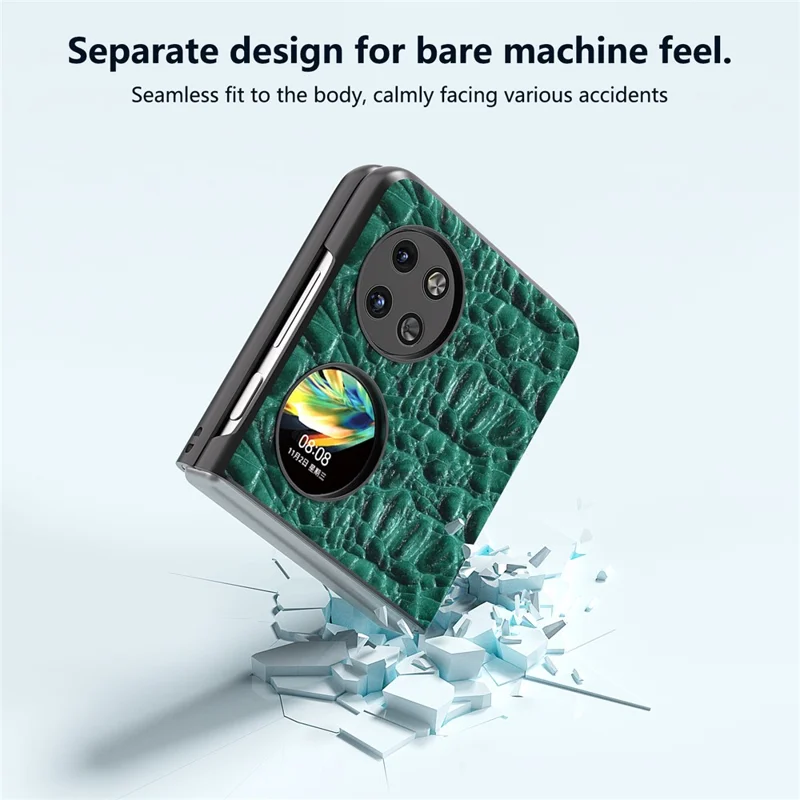 ABEEL For Huawei Pocket 2 Case Genuine Cow Leather+PC Canopy Texture Phone Cover - Green