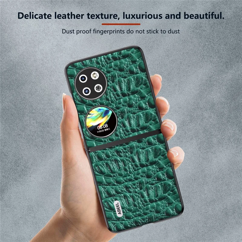 ABEEL For Huawei Pocket 2 Case Genuine Cow Leather+PC Canopy Texture Phone Cover - Green