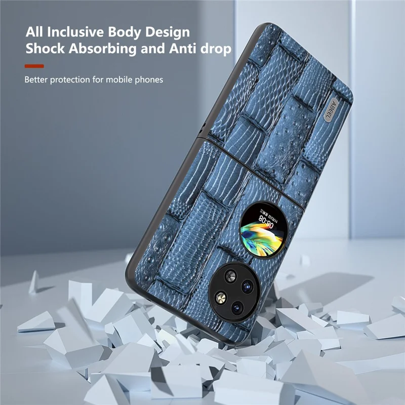 ABEEL For Huawei Pocket 2 Cell Phone Case Folding Mahjong Texture Genuine Cow Leather+PC Cover - Blue