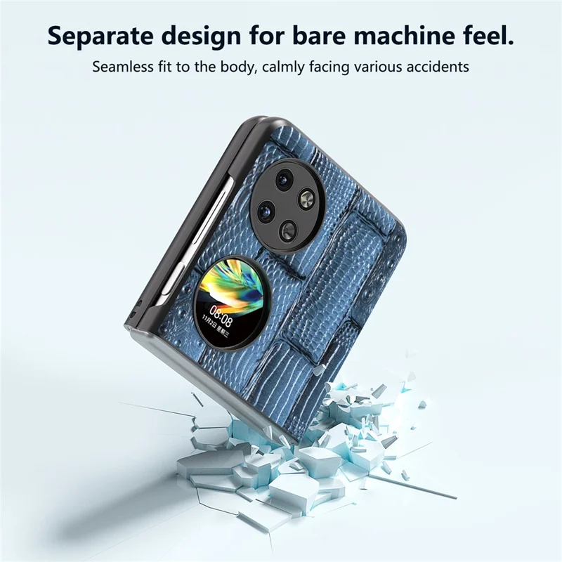 ABEEL For Huawei Pocket 2 Cell Phone Case Folding Mahjong Texture Genuine Cow Leather+PC Cover - Blue