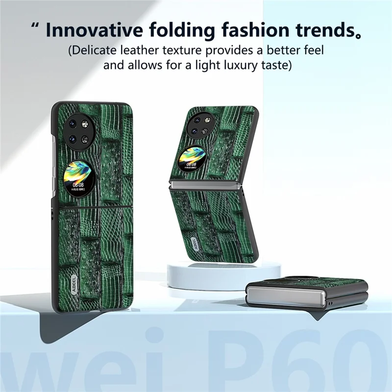 ABEEL For Huawei Pocket 2 Cell Phone Case Folding Mahjong Texture Genuine Cow Leather+PC Cover - Green