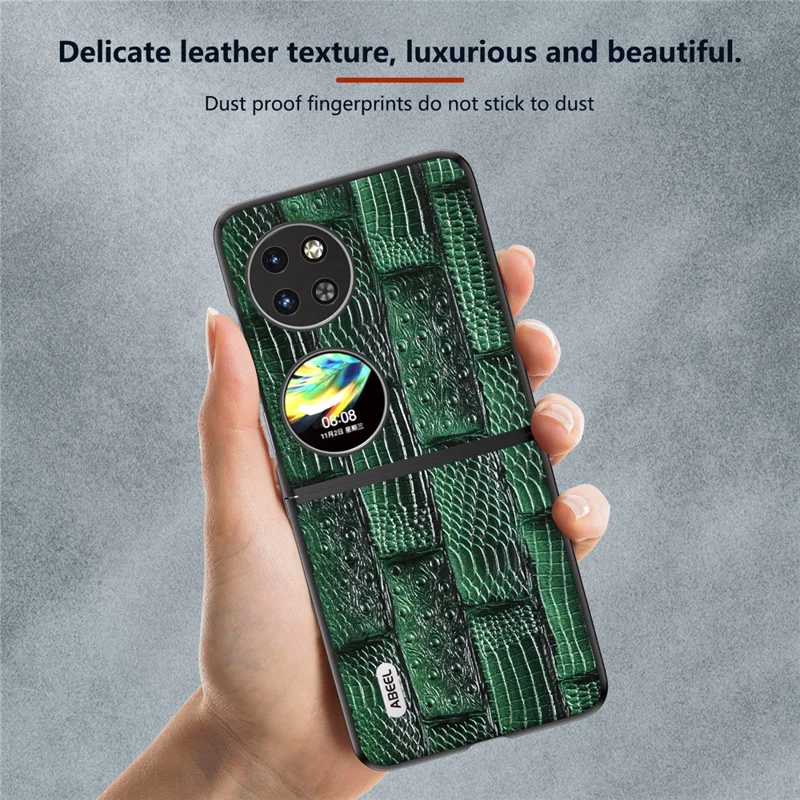 ABEEL For Huawei Pocket 2 Cell Phone Case Folding Mahjong Texture Genuine Cow Leather+PC Cover - Green