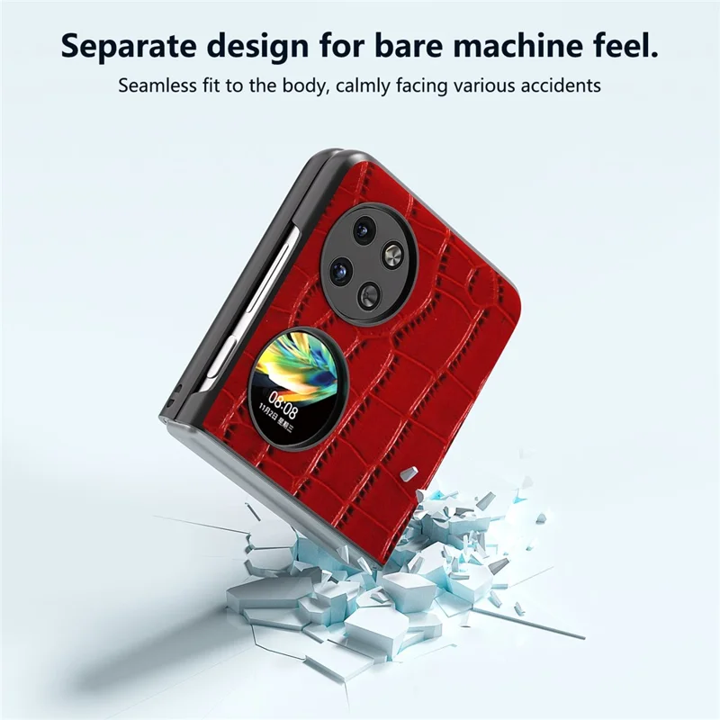 ABEEL For Huawei Pocket 2 Case Genuine Cow Leather+PC Folding Crocodile Texture Back Cover - Red