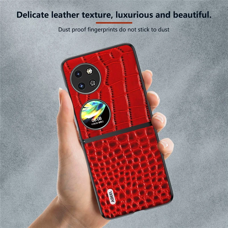 ABEEL For Huawei Pocket 2 Case Genuine Cow Leather+PC Folding Crocodile Texture Back Cover - Red
