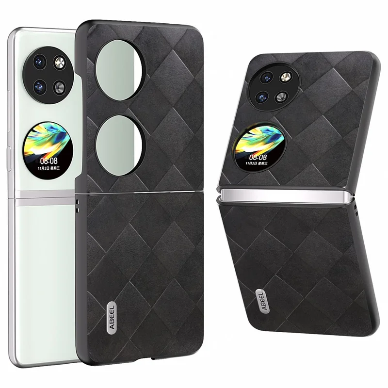ABEEL For Huawei Pocket 2 Case PU Leather+PC Grid Texture Phone Protective Cover - Black