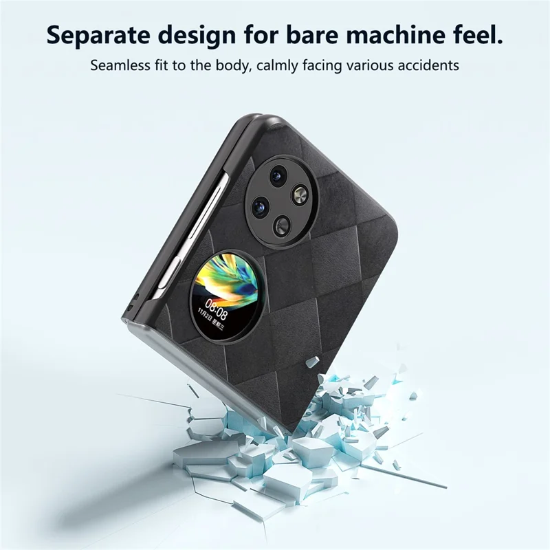 ABEEL For Huawei Pocket 2 Case PU Leather+PC Grid Texture Phone Protective Cover - Black