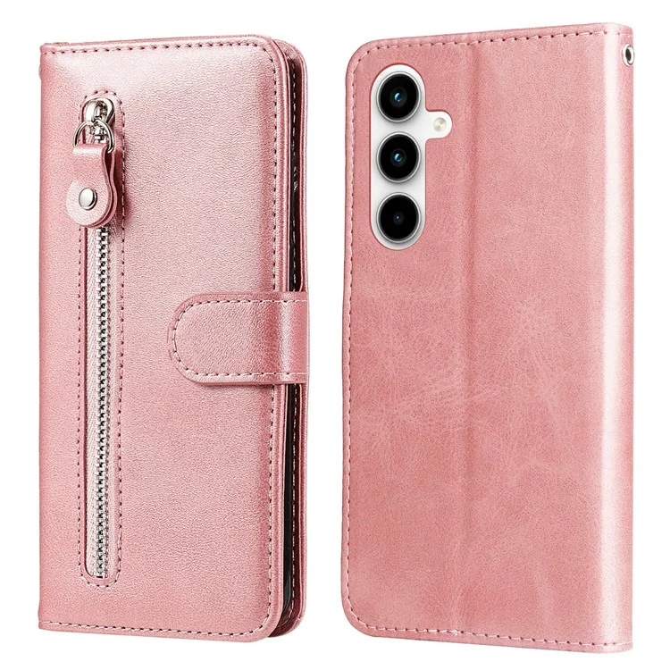 Für Samsung Galaxy A35 5G Ledertasche Kalbsleder Reißverschlussbörse - Pink