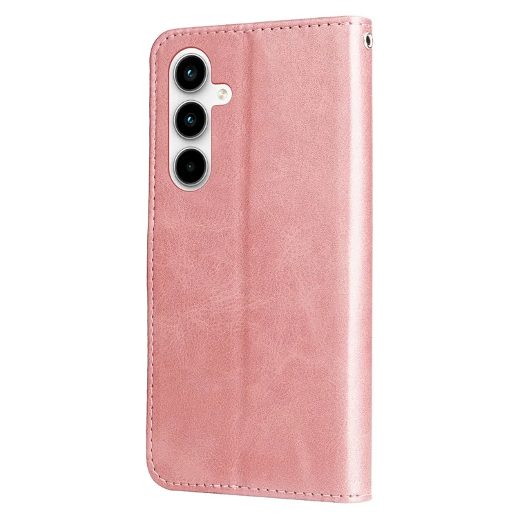 Für Samsung Galaxy A35 5G Ledertasche Kalbsleder Reißverschlussbörse - Pink