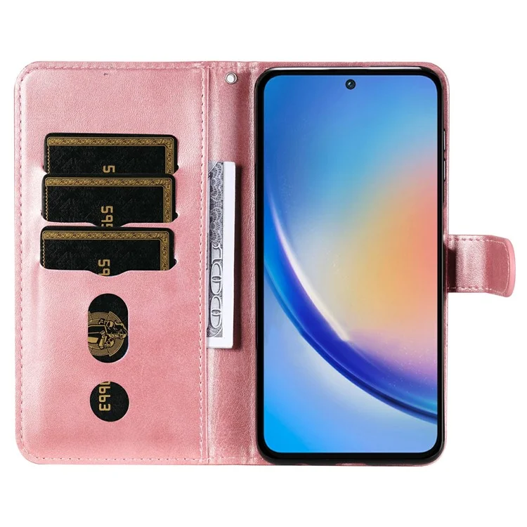 Für Samsung Galaxy A35 5G Ledertasche Kalbsleder Reißverschlussbörse - Pink