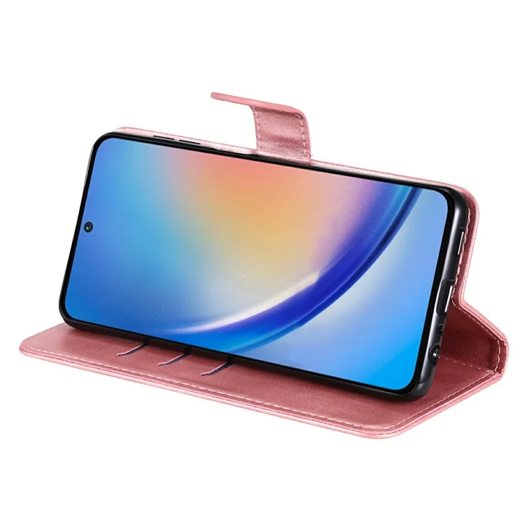 Für Samsung Galaxy A35 5G Ledertasche Kalbsleder Reißverschlussbörse - Pink