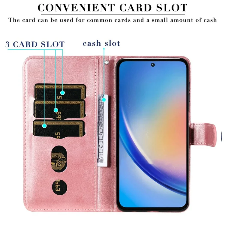 Für Samsung Galaxy A35 5G Ledertasche Kalbsleder Reißverschlussbörse - Pink