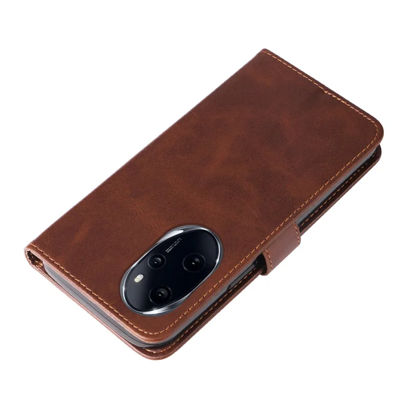 For Honor 100 Pro 5G Calfskin Zipper Case Wallet Leather Phone Cover - Brown