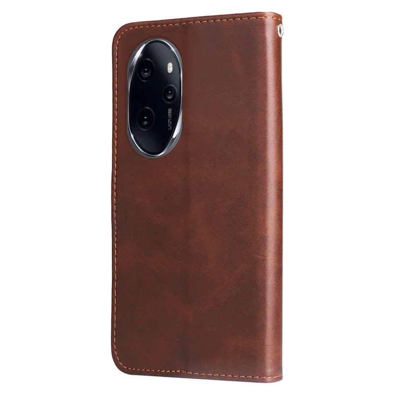 For Honor 100 Pro 5G Calfskin Zipper Case Wallet Leather Phone Cover - Brown