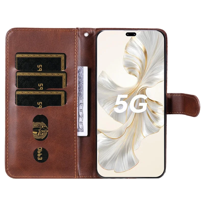 For Honor 100 Pro 5G Calfskin Zipper Case Wallet Leather Phone Cover - Brown