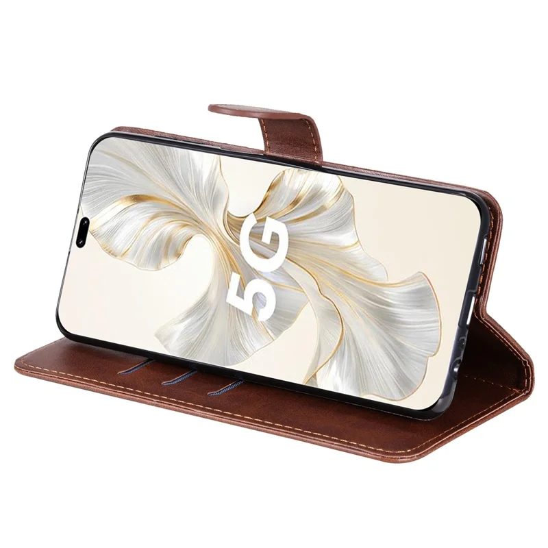 For Honor 100 Pro 5G Calfskin Zipper Case Wallet Leather Phone Cover - Brown