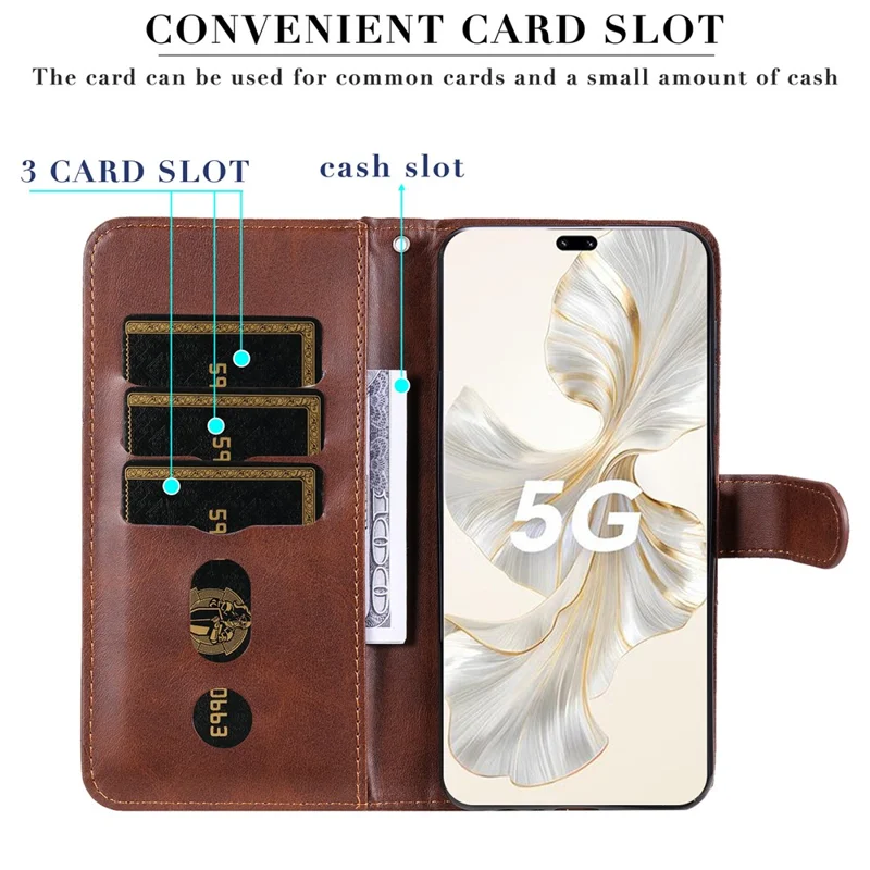 For Honor 100 Pro 5G Calfskin Zipper Case Wallet Leather Phone Cover - Brown