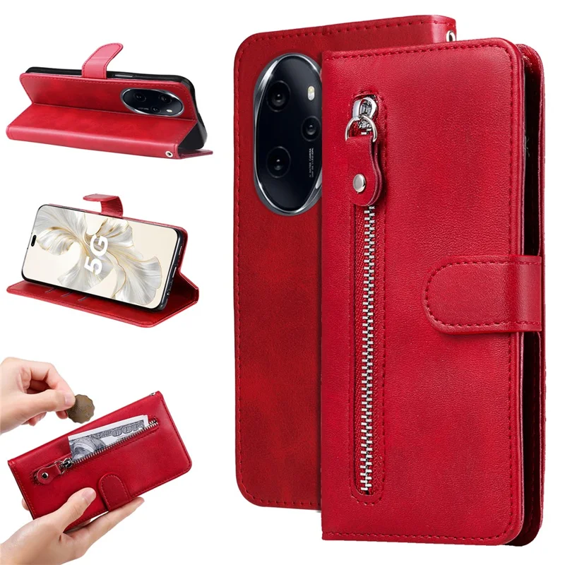Til Honor 100 Pro 5G Kudefærs Låseposemappe Læder Telefonbeskyttelse - Rød