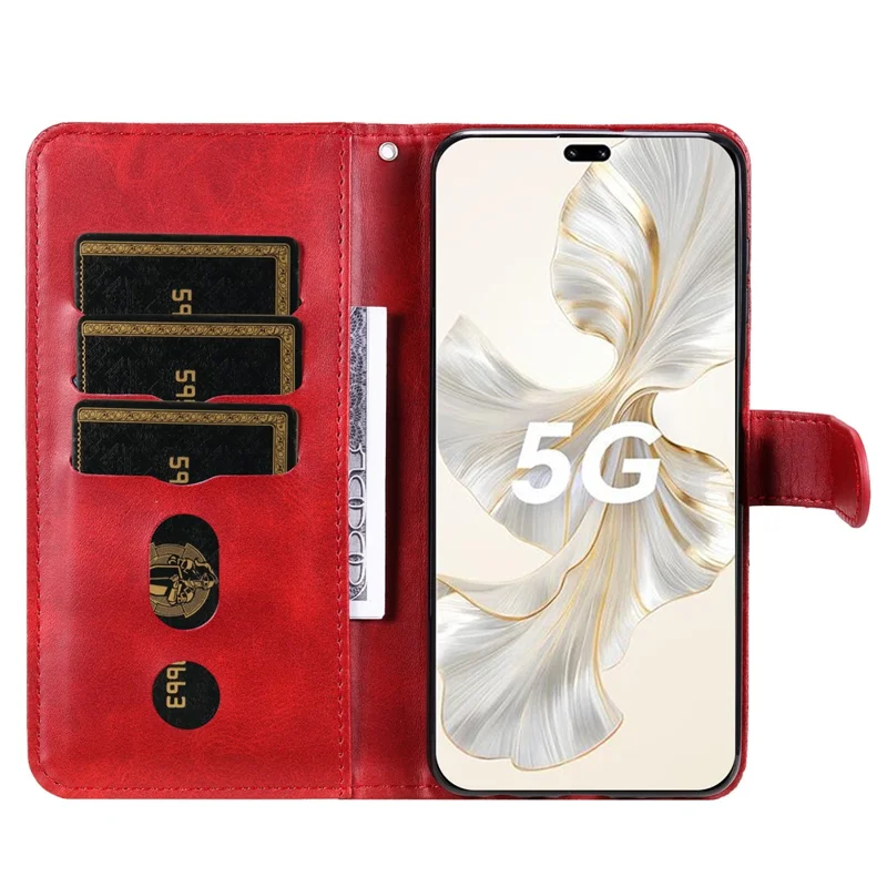 Til Honor 100 Pro 5G Kudefærs Låseposemappe Læder Telefonbeskyttelse - Rød