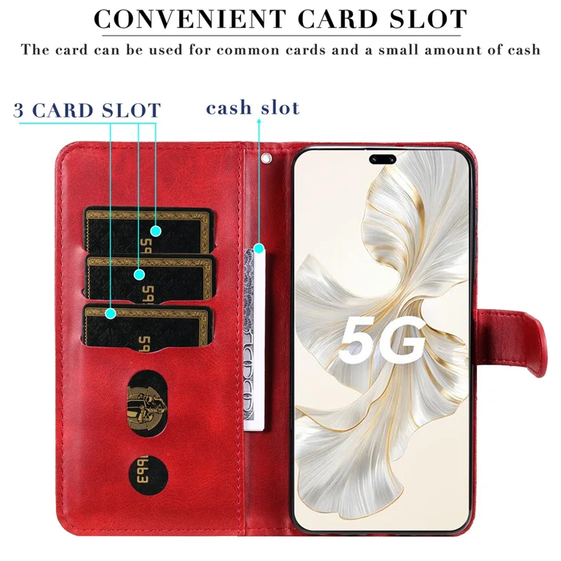 Til Honor 100 Pro 5G Kudefærs Låseposemappe Læder Telefonbeskyttelse - Rød
