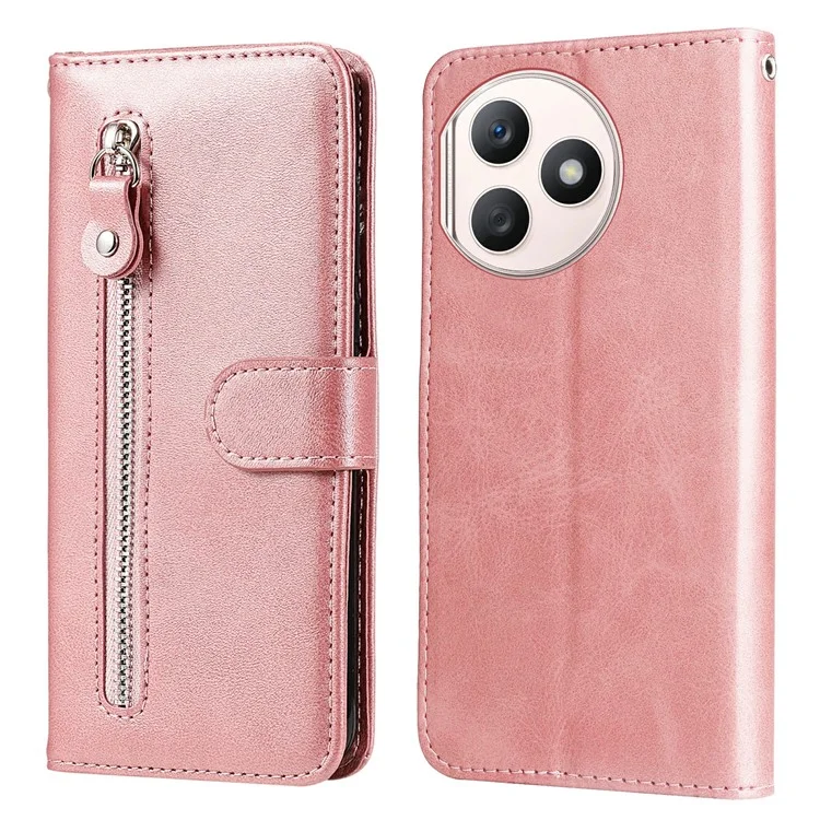 For Honor X50i+ 5G Estuche de Cuero Tipo Cremallera con Textura de Becerro - Rosa