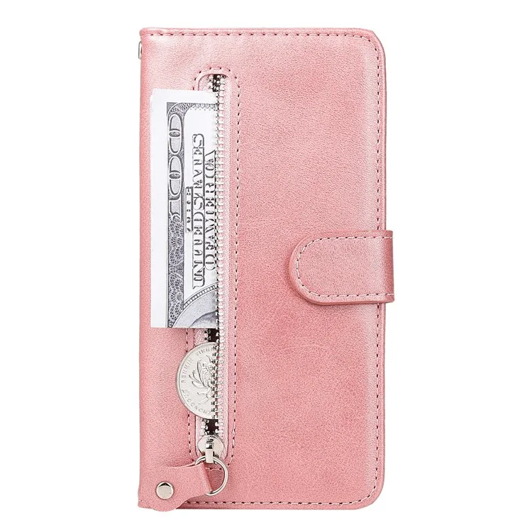For Honor X50i+ 5G Estuche de Cuero Tipo Cremallera con Textura de Becerro - Rosa