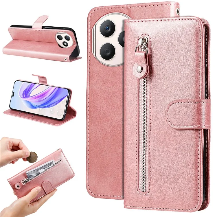 For Honor X50i+ 5G Estuche de Cuero Tipo Cremallera con Textura de Becerro - Rosa