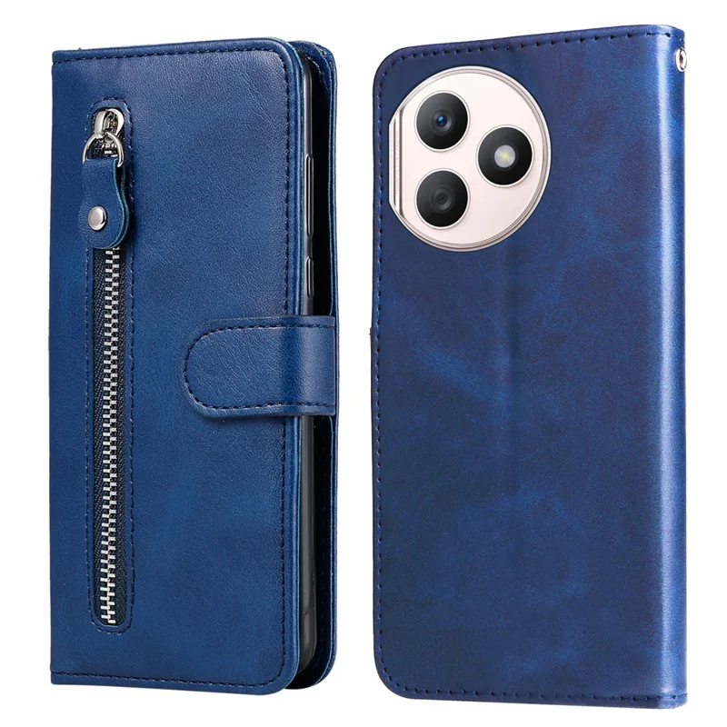 For Honor X50i+ 5G Zipper Leather Case Calf Texture Phone Cover - Blue