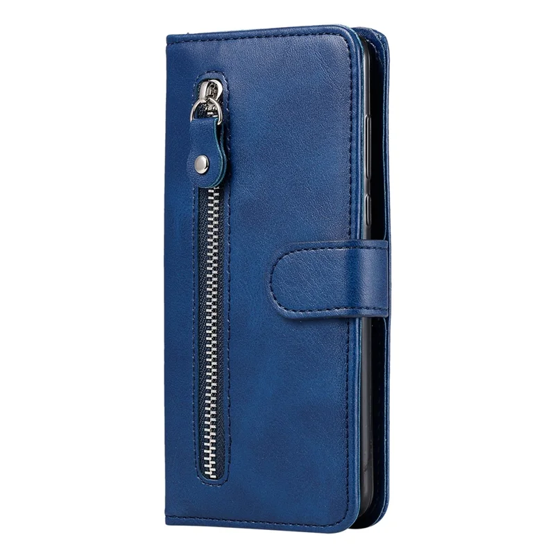 For Honor X50i+ 5G Zipper Leather Case Calf Texture Phone Cover - Blue