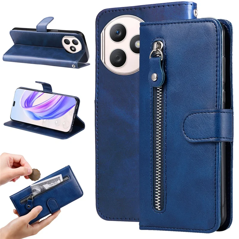 For Honor X50i+ 5G Zipper Leather Case Calf Texture Phone Cover - Blue